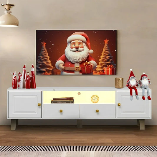 SESSLIFE TV Stand for 70 Inch TV, Large Television Stand with RGB LED Lights, Modern Wood Entertainment Center，TV Cabinet with Cabinet and Drawers, TV Cabinet for Living Room, Bedroom, White