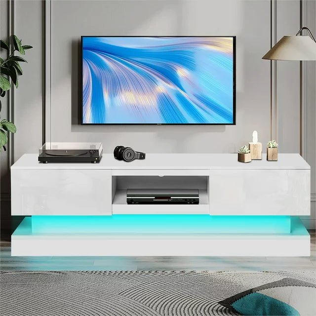 SESSLIFE TV Stand with LED Lights for 70 Inch TV, Gaming Entertainment Center with Storage Drawers, Game Console TV Cabinet Entertainment Stand with Shelves for Living Room, Bedroom, White