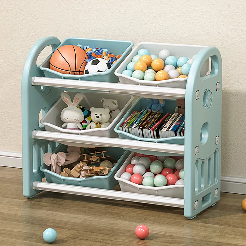 SESSLIFE Toy Storage Organizer with 6 Bins, Multi-functional Nursery Organizer, Gray Toy Storage Cabinet Unit for Playroom, Bedroom, Living Room, Gift for Boys Girls