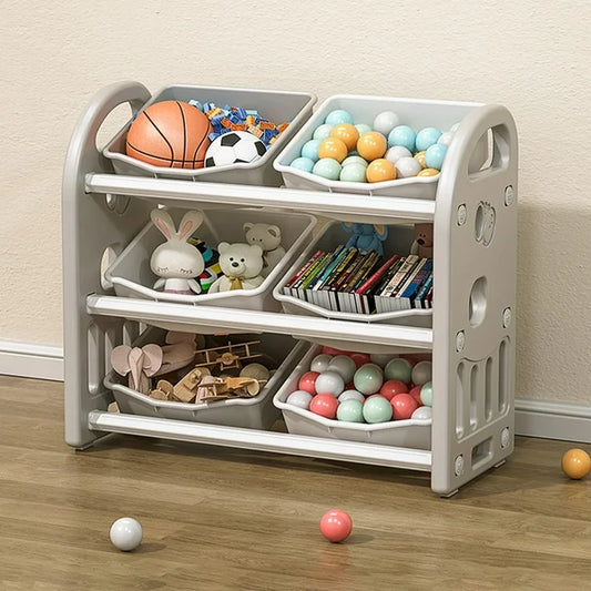 SESSLIFE Toy Storage Organizer with 6 Bins, Multi-functional Nursery Organizer, Gray Toy Storage Cabinet Unit for Playroom, Bedroom, Living Room, Gift for Boys Girls