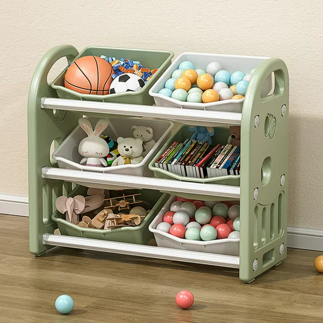 SESSLIFE Toy Storage Organizer with 6 Bins, Multi-functional Nursery Organizer, Gray Toy Storage Cabinet Unit for Playroom, Bedroom, Living Room, Gift for Boys Girls