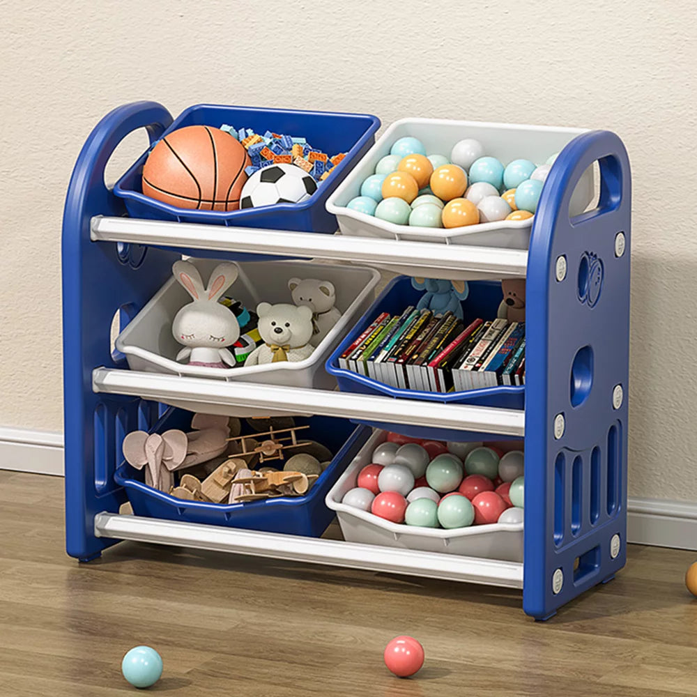 SESSLIFE Toy Storage Organizer with 6 Bins, Multi-functional Nursery Organizer, Gray Toy Storage Cabinet Unit for Playroom, Bedroom, Living Room, Gift for Boys Girls