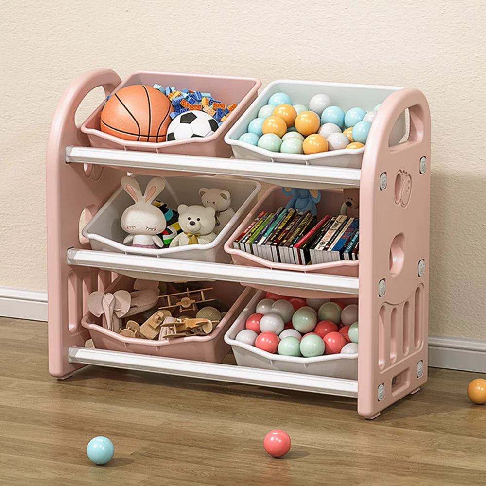 SESSLIFE Toy Storage Organizer with 6 Bins, Multi-functional Nursery Organizer, Gray Toy Storage Cabinet Unit for Playroom, Bedroom, Living Room, Gift for Boys Girls