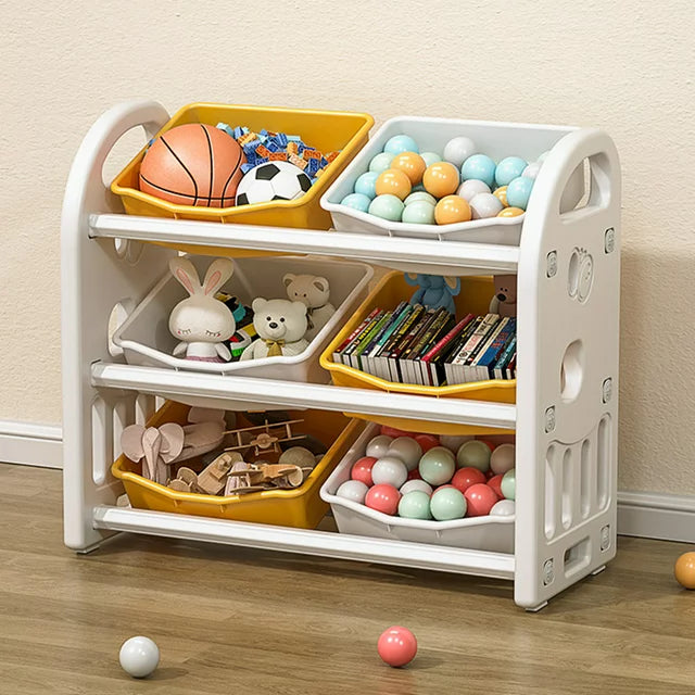 SESSLIFE Toy Storage Organizer with 6 Bins, Multi-functional Nursery Organizer, Gray Toy Storage Cabinet Unit for Playroom, Bedroom, Living Room, Gift for Boys Girls