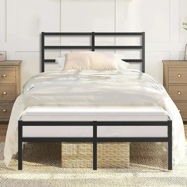 Sesslife Metal Bed Frame Full Size, Black Platform with Vintage Headboard and Footboard, Sturdy Steel Slat Support, Victorian Style Mattress Foundation, Iron Bed Frame for Bedroom