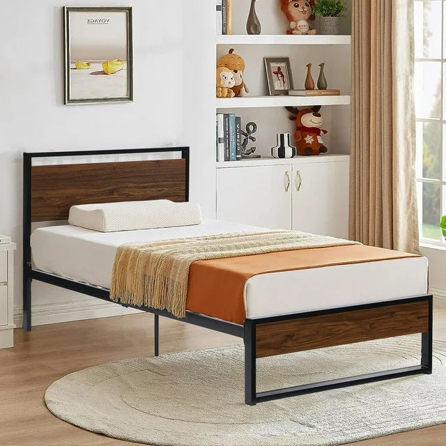 ENYOPRO Twin Size Metal Bed Frame with Headboard and Footboard, No Box Spring Needed Platform Bed, Heavy Duty Steel Slat Support, Under-Bed Storage, Vintage Style