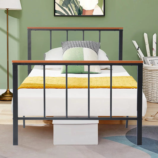 SESSLIFE Twin Size Metal Bed Frame with Headboard and Footboard, No Box Spring Needed Platform Bed, Mattress Foundation, Heavy Duty Steel Slat Support, Under-Bed Storage, Vintage Style