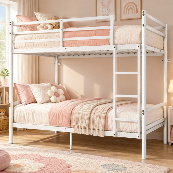 SESSLIFE Twin Over Twin Bunk Bed, Heavy Duty Metal Bunkbed Frame with Ladder and Full-Length Guardrails, Noise-Free, Anti-Tip Design, Space-Saving Bed Frame for Kids, Teens and Adults, Black