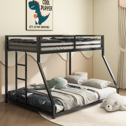 SESSLIFE Twin over Full Bunk Bed with Durable Ladder and High Guardrail, Low Bunk Beds Metal Frame for Teens, Easy Climbing, Max 500lbs
