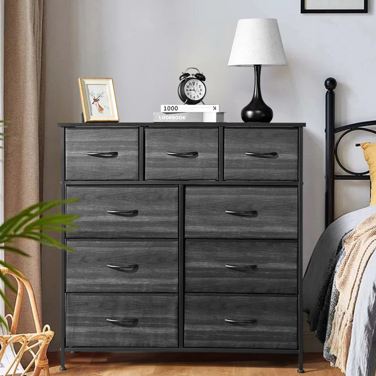 ENYOPRO 8 Drawers Fabric Dresser, Clothes Cabinet Storage Organizers, Fabric Dresser for Kids and Adults, Chest of Drawers with Steel Frame and Wooden Top for Bedroom, Living Room, Hallway