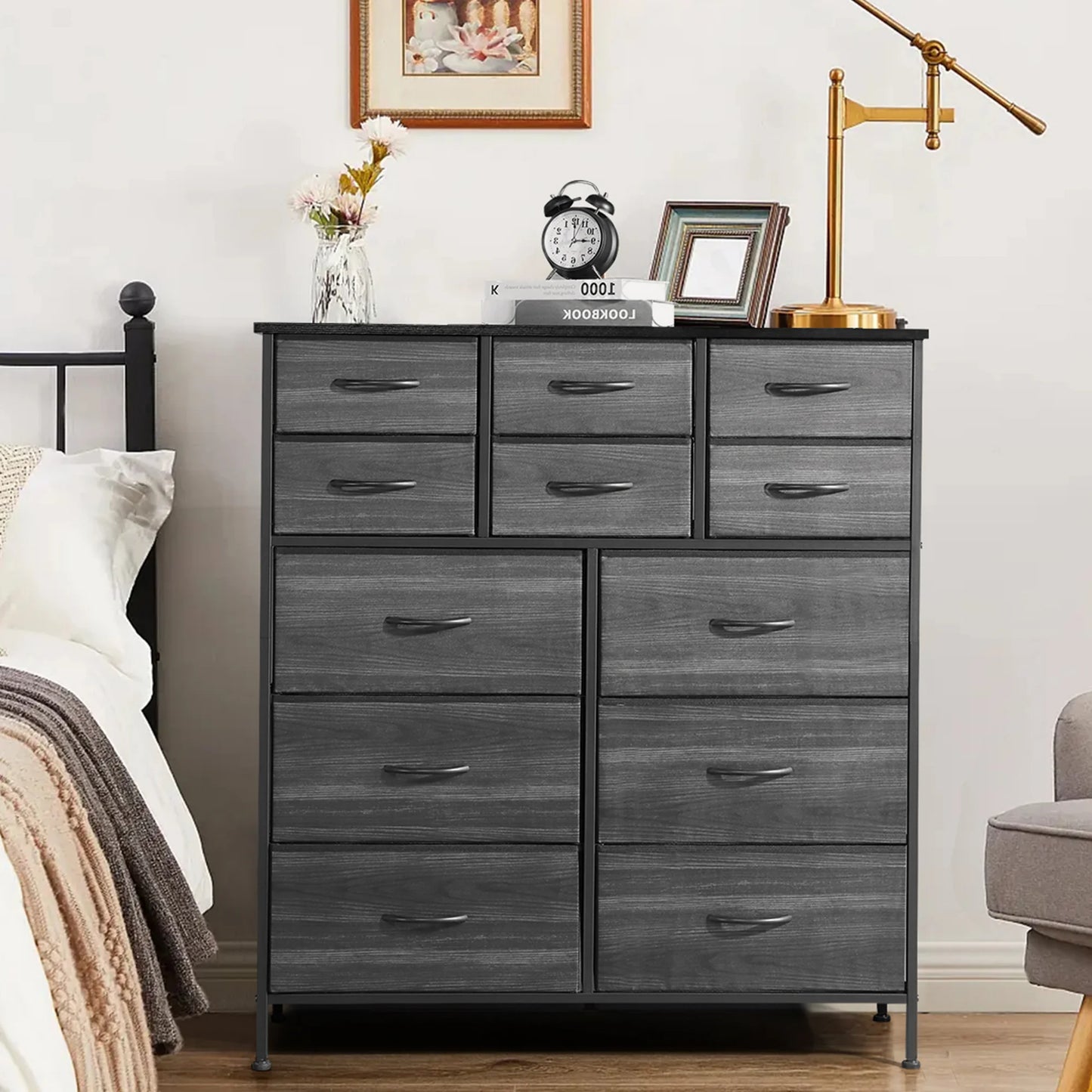 ENYOPRO 8 Drawers Fabric Dresser, Clothes Cabinet Storage Organizers, Fabric Dresser for Kids and Adults, Chest of Drawers with Steel Frame and Wooden Top for Bedroom, Living Room, Hallway