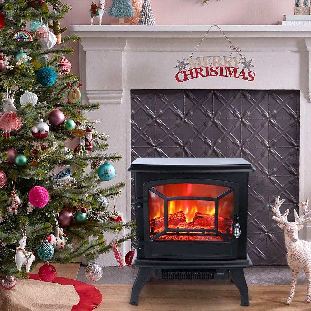 Sesslife 1400W Electric Fireplace, Freestanding Infrared Fireplace Heater Stove with 3D Realistic Flame, Indoor Electric Heater with Overheat Safety Design for Home Bedroom Office, Black