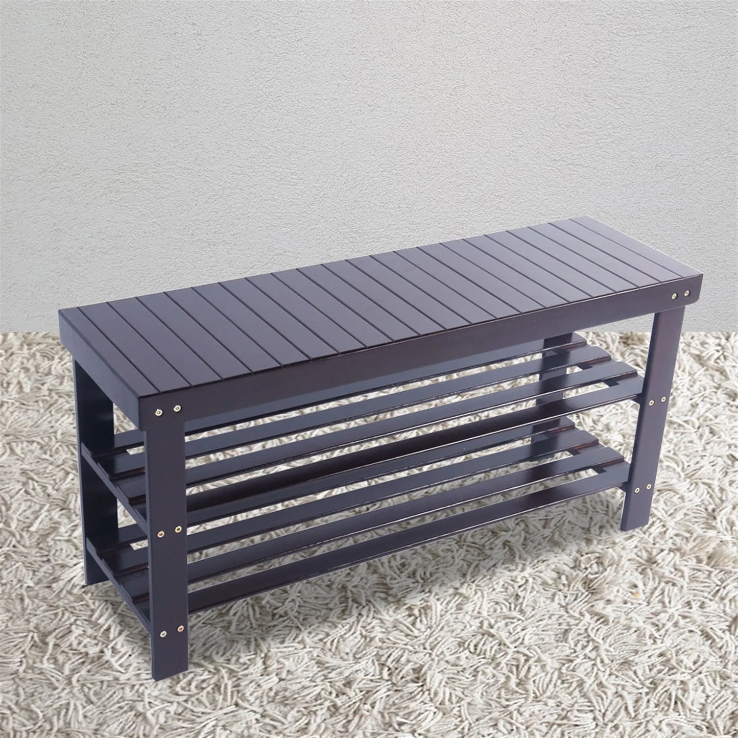 Sesslife Small Bench Seat, Entryway Shoe Bench with 2 Tier Storage, 3-Tier Bamboo Shoe Organizer for Entryway Hallway Front Door Living Room Laundry Room