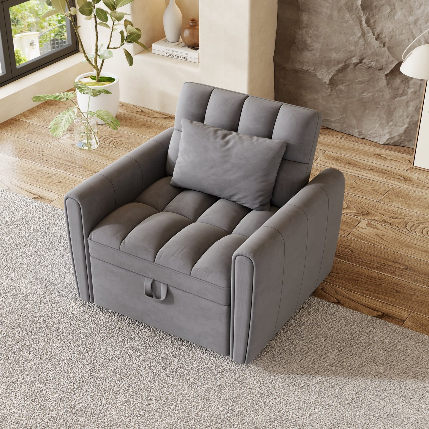 Sesslife 3-in-1 Convertible Sofa Bed with Pillow, 38" Velvet Futon Sleeper Sofa with Adjustable Backrest for Office Bedroom Living Room, Foldable Upholstered Single Sofa Couch, Blue
