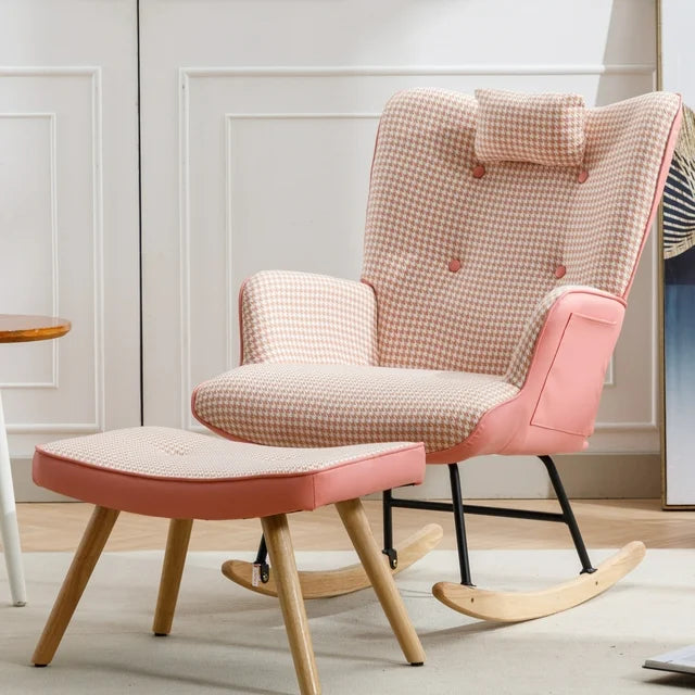 Sesslife Comfy Rocking Chair for Nursery, Glider Chair with High Backrest, Armrests & Upholstered Pad, Bedroom Nursery Rocker Chair for Baby & Kids, Pink