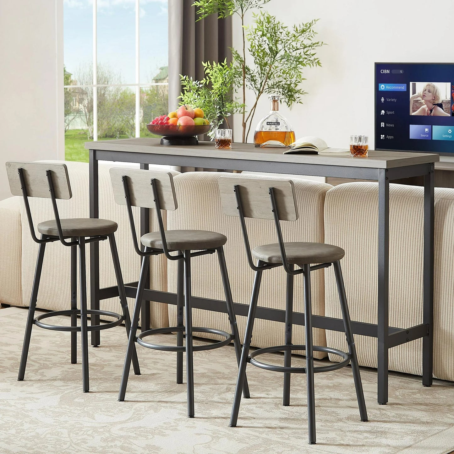 Sesslife 4-Piece Counter Height Table Set, Wood Rustic Bar Dining Set with 3 Bar Chairs, Pub Dining Height Table Set, Morden Style Counter Height Kitchen Table for Dining, Work or Study