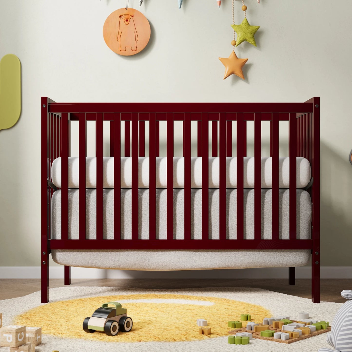 Sesslife 5-In-1 Convertible Crib, Baby Bed, Converts from Baby Crib to Toddler Bed, Fits Standard Full-Size Crib Mattress ,Easy to Assemble(White)