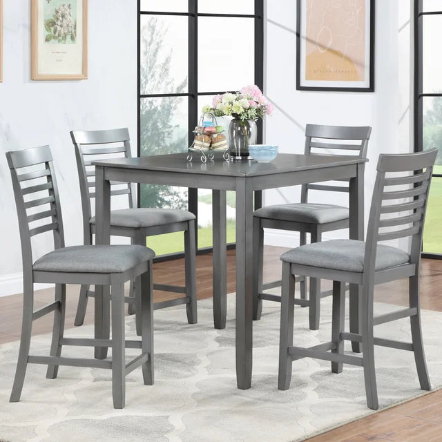 Sesslife 5 Piece Counter Height Dining Room Set, Includes Table & 4 Upholstered Chairs, Gray