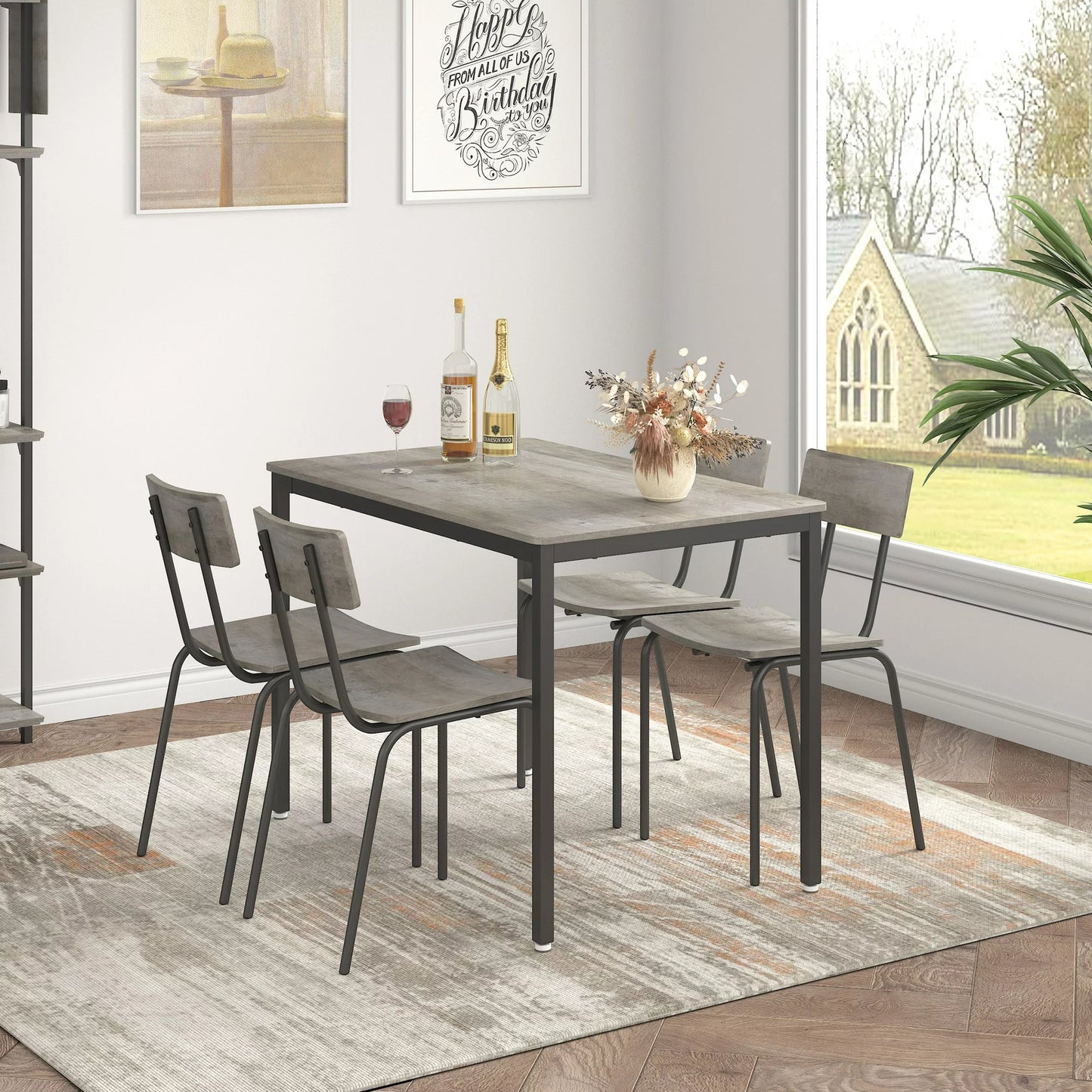 SESSLIFE 5 Pieces Dining Table Set, Dining Table Set for 4 for Dining Room, Breakfast Nook, Compact Space, Kitchen Table Set with Foldable Table and 4 Wood Chairs