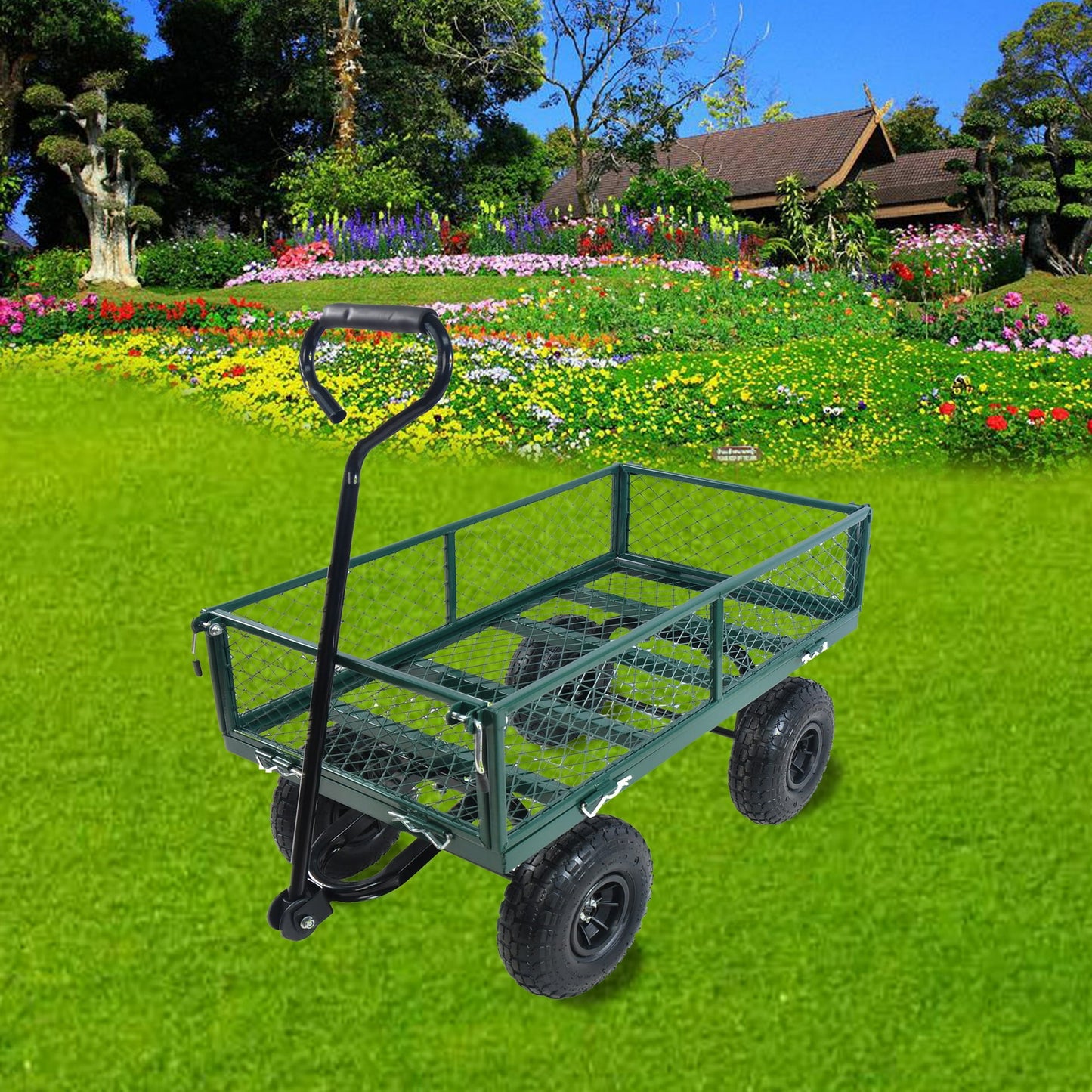 Sesslife 660lbs Collapsible Wagon, Beach Carts with Big Wheels, Heavy Duty Folding Utility Garden Wagon, Portable Grocery Cart, All Terrain Universal Wheels Wagon Cart, JA4056