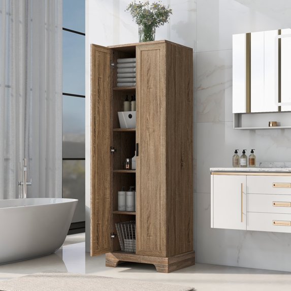 Sesslife 71" Bathroom Storage Cabinet with 2 Doors, Freestanding Wooden Kitchen Pantry Cabinet with Adjustable Shelves, Storage Organizer Unit Floor Cabinet for Living Room Kitchen Bathroom, Black