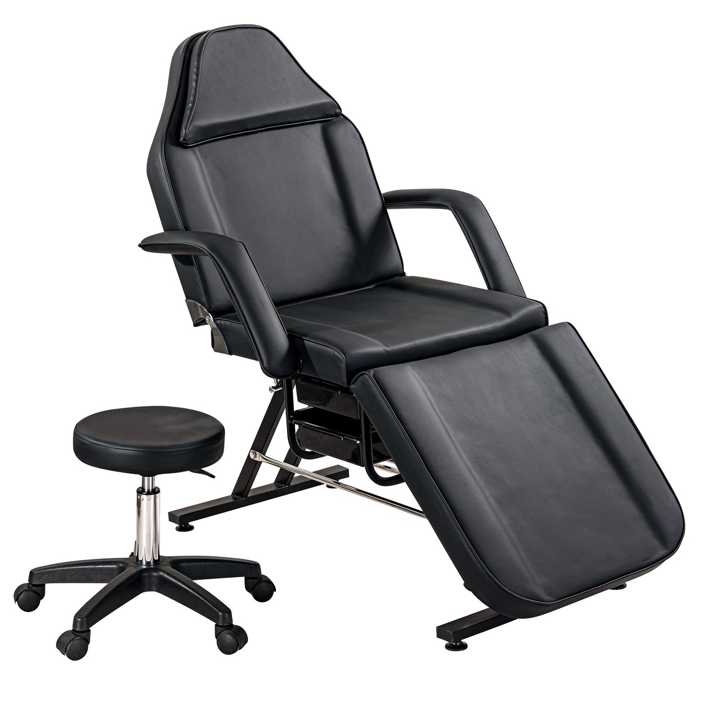 Sesslife 73" 3-Section Massage Table with Swivel Stool, Adjustable Spa Salon Facial Bed with 2 Trays, Modern Tattoo Chair Esthetician Bed, Beauty Massage Table Chair, Steady Metal Frame, Black