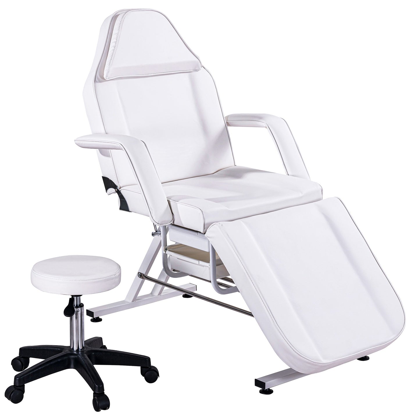 Sesslife 73" 3-Section Massage Table with Swivel Stool, Adjustable Spa Salon Facial Bed with 2 Trays, Modern Tattoo Chair Esthetician Bed, Beauty Massage Table Chair, Steady Metal Frame, Black
