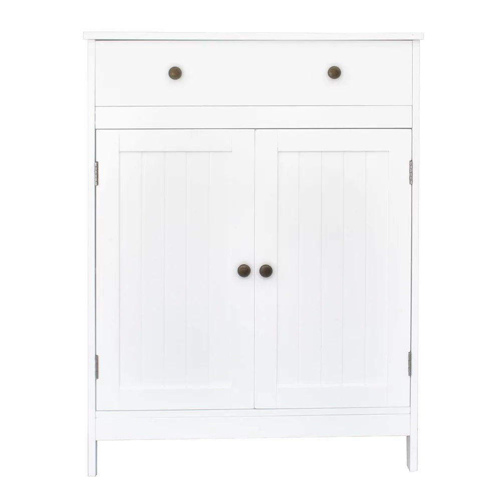 Sesslife Small Bathroom Floor Storage Cabinet, Free Standing Kitchen Cupboard Wooden Cabinet with 1 Door, White