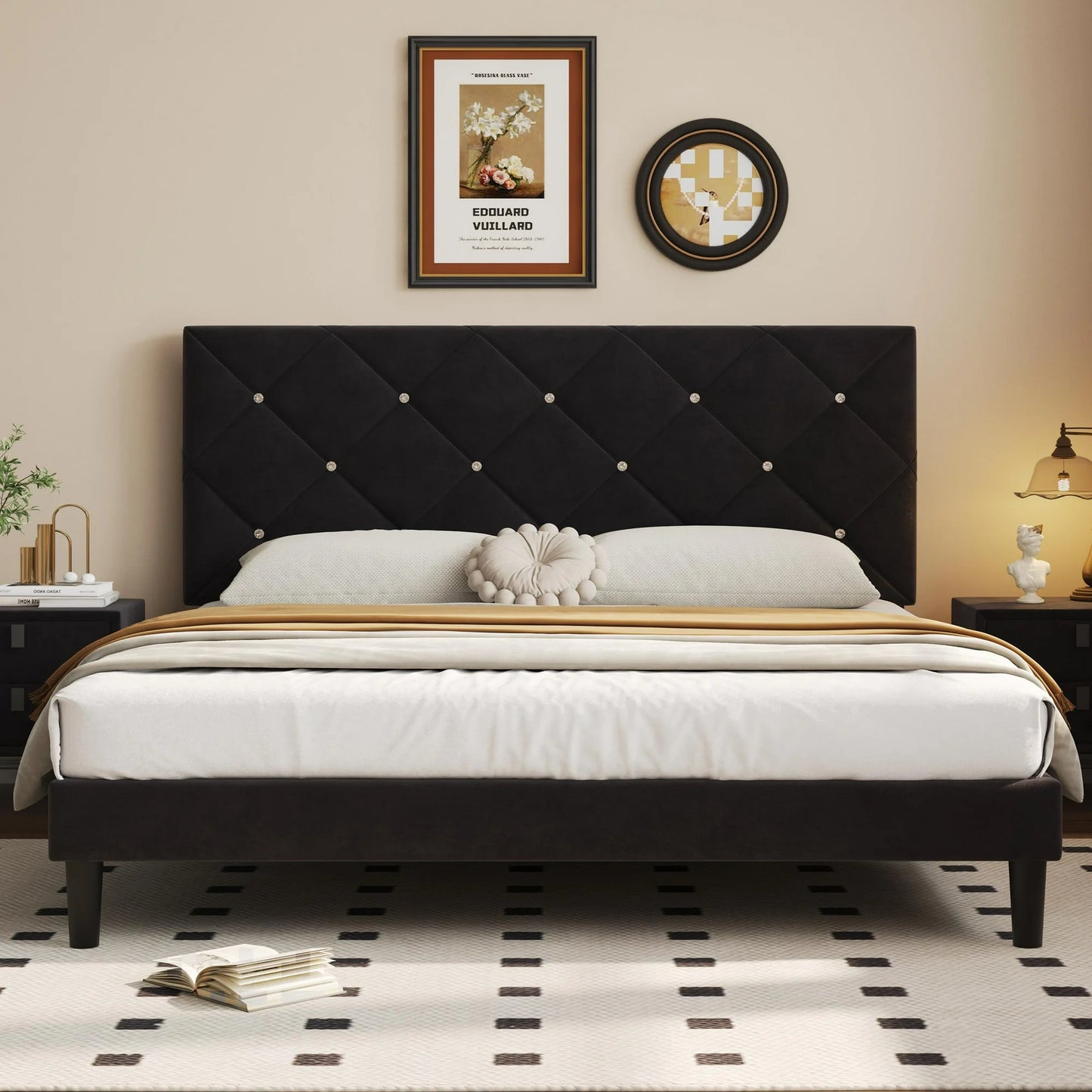 Sesslife Gray Platform Bed Frame, Twin Bed Frame with Upholstered Headboard, Twin Floor Bed Frame, Mattress Foundation, No Box Spring Needed, Easy Assembly