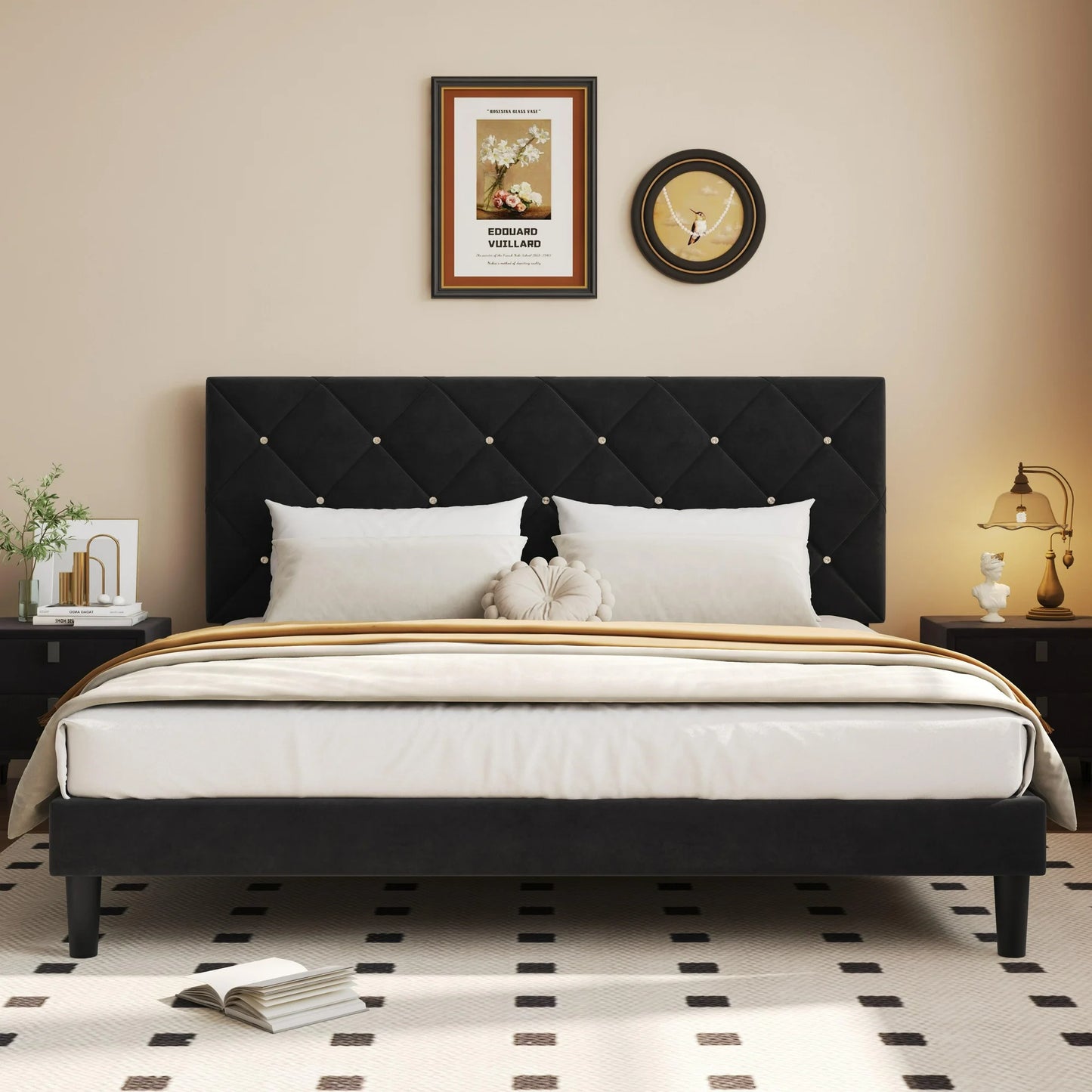 Sesslife Gray Platform Bed Frame, Twin Bed Frame with Upholstered Headboard, Twin Floor Bed Frame, Mattress Foundation, No Box Spring Needed, Easy Assembly