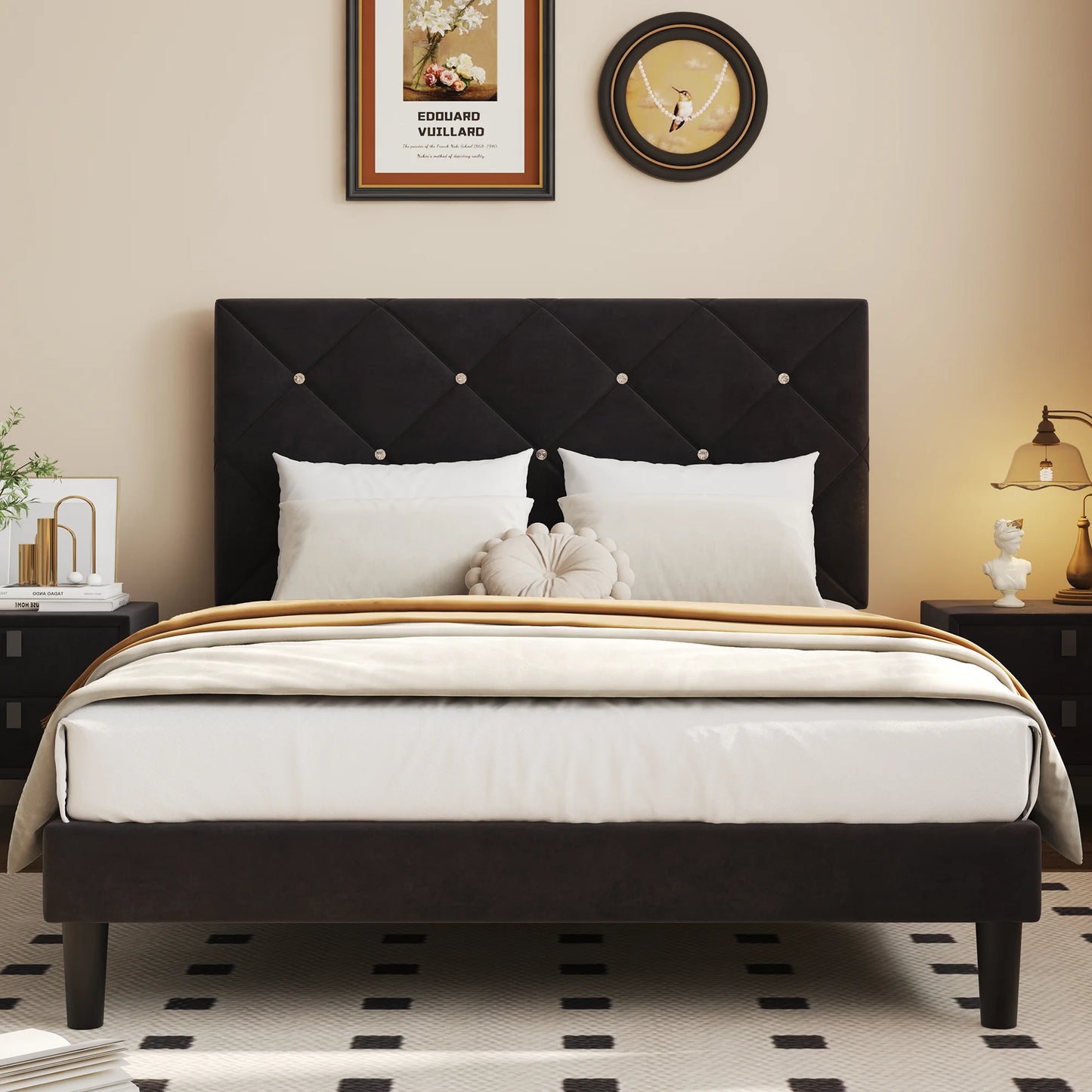 Sesslife Gray Platform Bed Frame, Twin Bed Frame with Upholstered Headboard, Twin Floor Bed Frame, Mattress Foundation, No Box Spring Needed, Easy Assembly