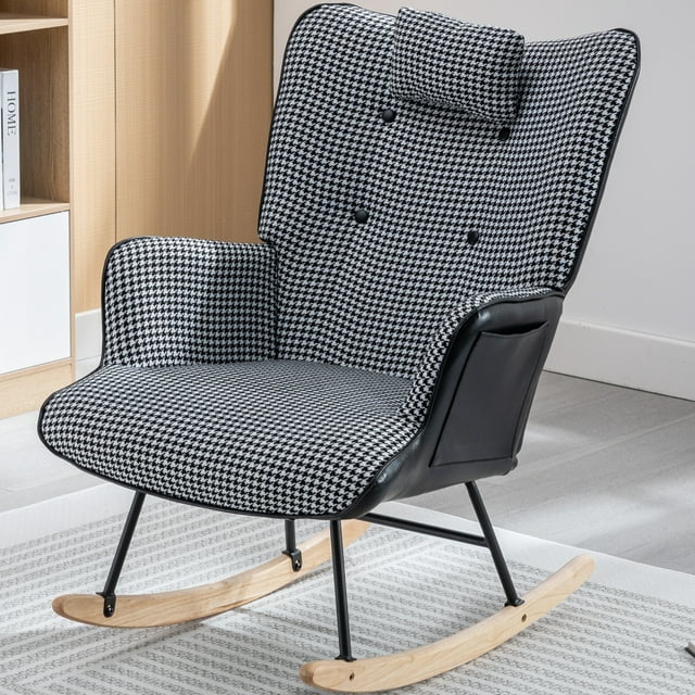 Sesslife Comfy Rocking Chair for Nursery, Glider Chair with High Backrest, Armrests & Upholstered Pad, Bedroom Nursery Rocker Chair for Baby & Kids, Pink
