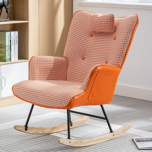 Sesslife Comfy Rocking Chair for Nursery, Glider Chair with High Backrest, Armrests & Upholstered Pad, Bedroom Nursery Rocker Chair for Baby & Kids, Pink