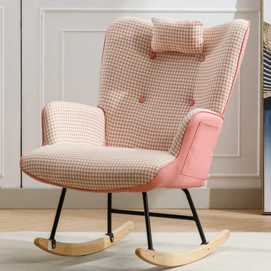 Sesslife Comfy Rocking Chair for Nursery, Glider Chair with High Backrest, Armrests & Upholstered Pad, Bedroom Nursery Rocker Chair for Baby & Kids, Pink
