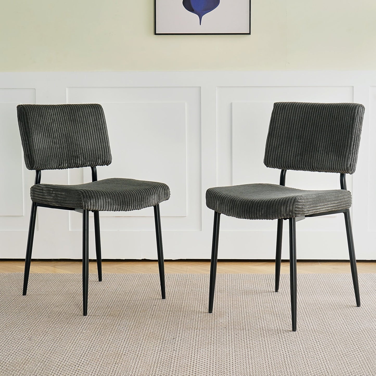 Sesslife Dining Chairs Set of 2, Modern Upholstered Striped Kitchen Chairs with Metal Legs, Sturdy Fabric Armless Side Chairs, Kitchen Chairs for Dining Room, Kitchen, Bedroom, Beige