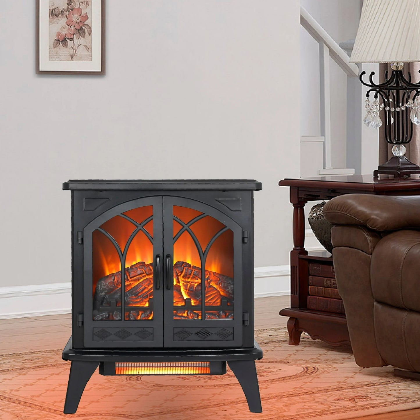 Sesslife Electric Fireplace Infrared Stove Heater, Freestanding Fireplace Heater for Home Bedroom, 3D Realistic Flame Effects, Overheating Safe Design, Adjustable Brightness and Heating Mode, Black