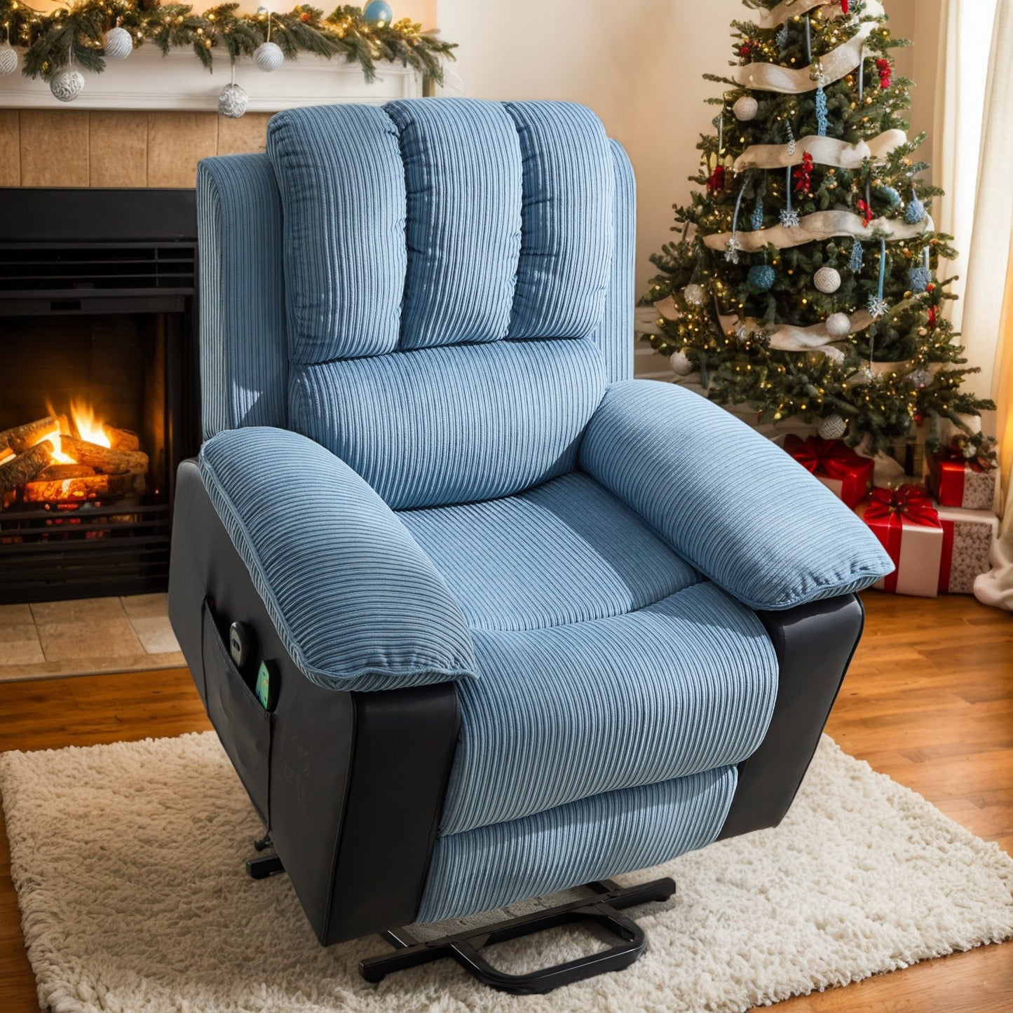 Sesslife Electric Lift Recliner Chair with Vibration Massage and Heat for Elderly, Heavy Duty Power Lift Recliner with Side Pockets and Remote Control, Ergonomic Lounge Chair for Living Room, Blue