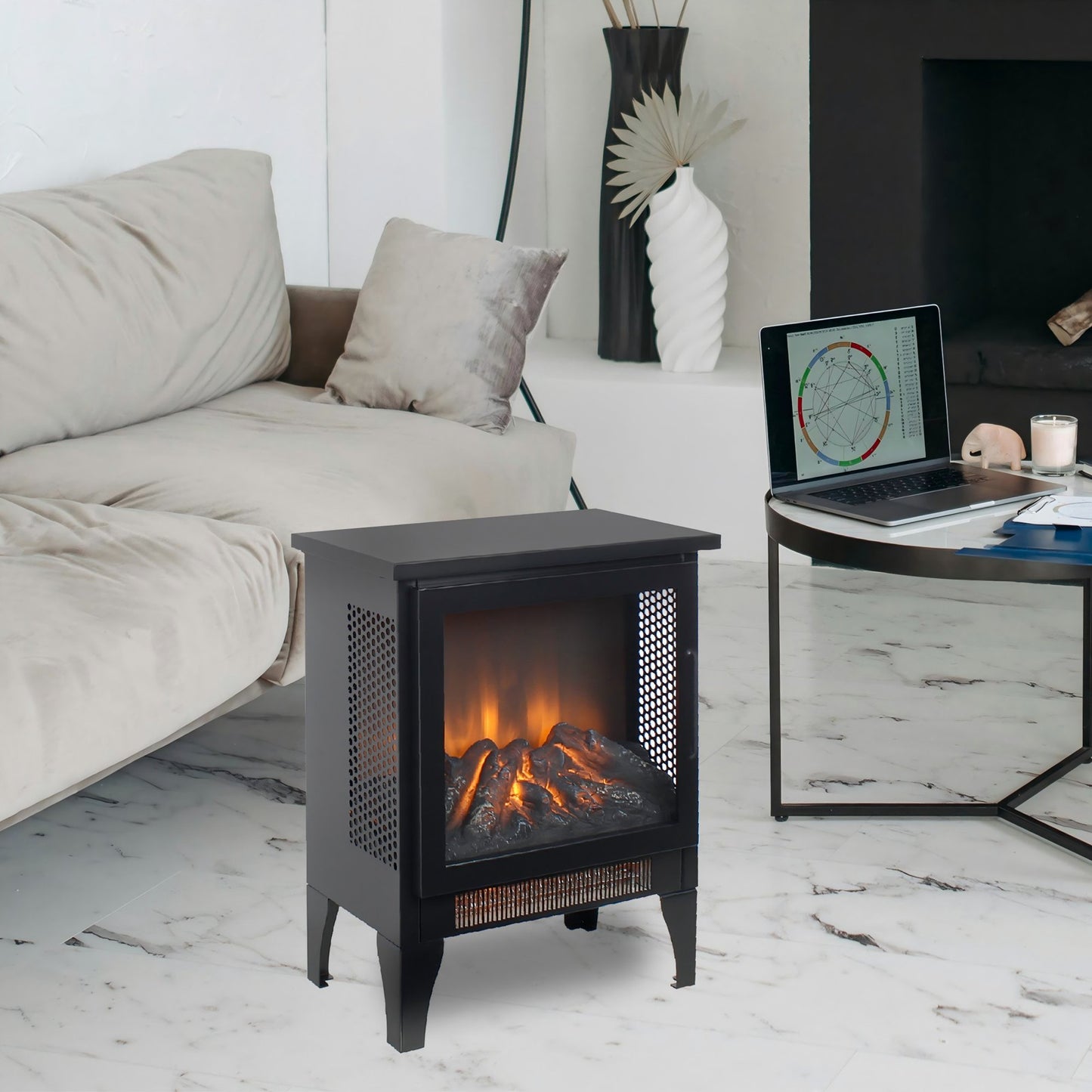 Sesslife Electric Stove Heater, 15" Freestanding Infrared Electric Fireplace Stove for Home Bedroom, 3D Realistic Flame Effects, Overheating Safety Protection, Two-speed Temperature Adjustment, Black
