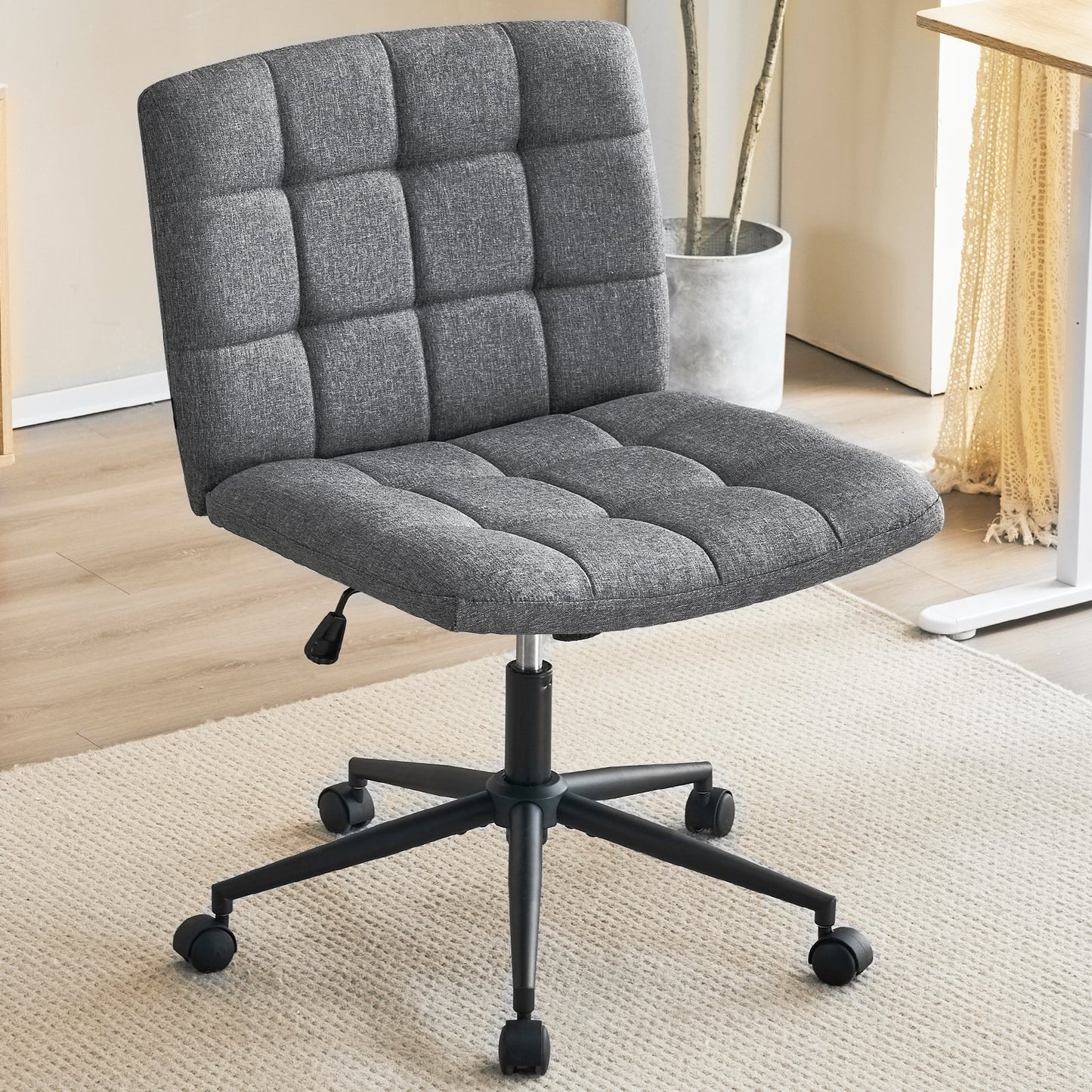 Sesslife Ergonomic Office Chair with Castors, Home Office Desk Chairs, Elegant Swivel Task Chair for Living Room, Bedroom,White