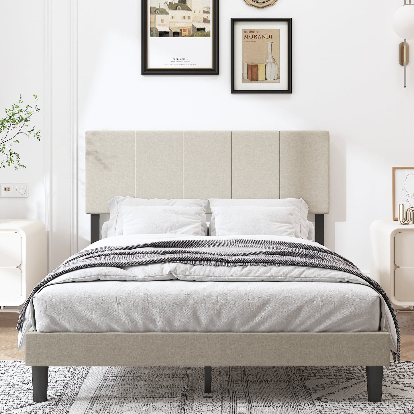 Sesslife Gray Platform Bed Frame, Twin Bed Frame with Upholstered Headboard, Twin Floor Bed Frame, Mattress Foundation, No Box Spring Needed, Easy Assembly