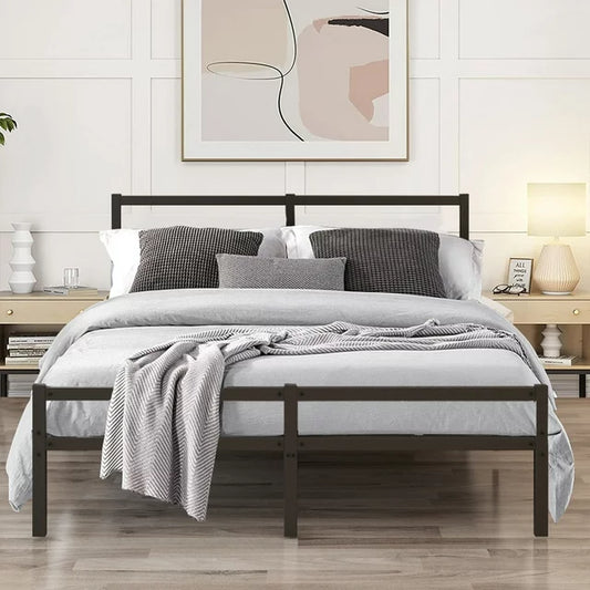 Sesslife Metal Bed Frame Full Size, Black Platform with Vintage Headboard and Footboard, Sturdy Steel Slat Support, Victorian Style Mattress Foundation, Iron Bed Frame for Bedroom