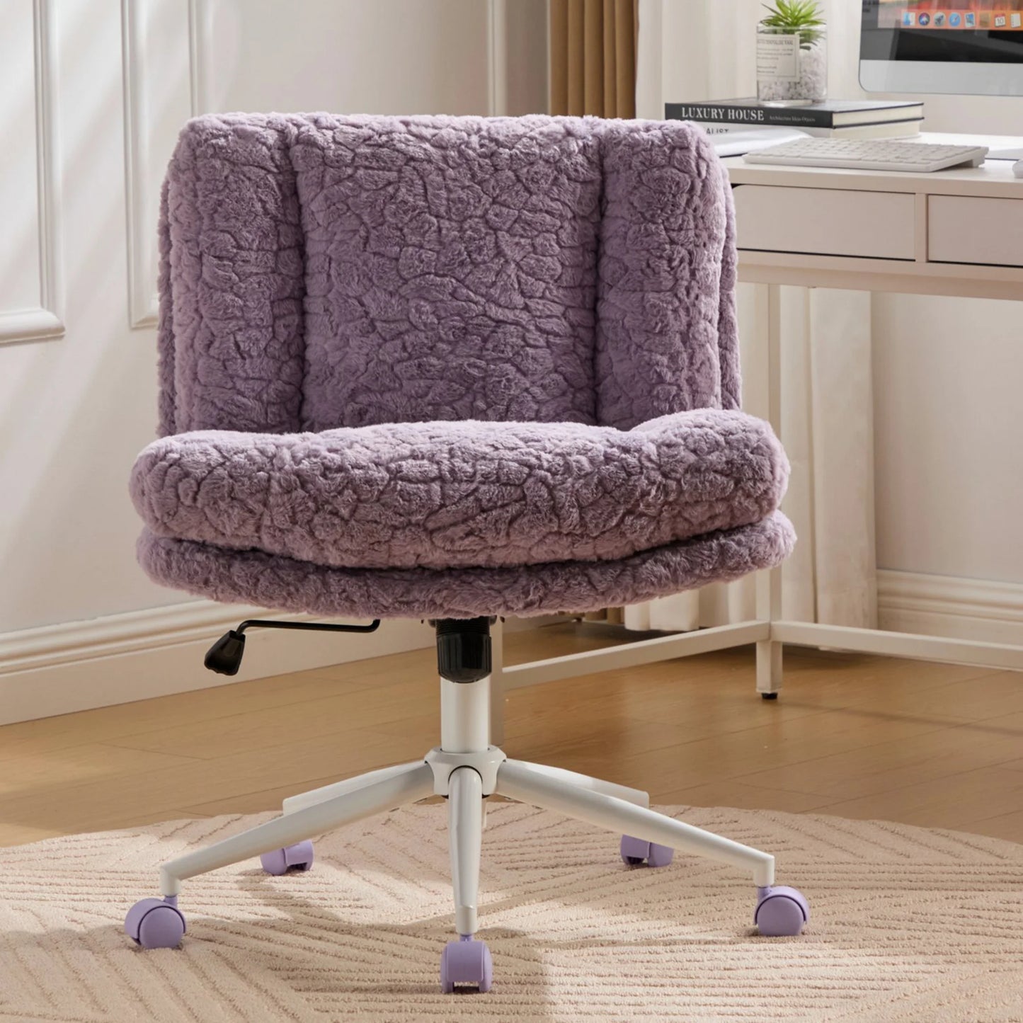 Pink Computer Chair, Large Velvet Fabric Swivel Task Chair for Home Office, Ergonomic Comfortable Chair, Comfy Chair