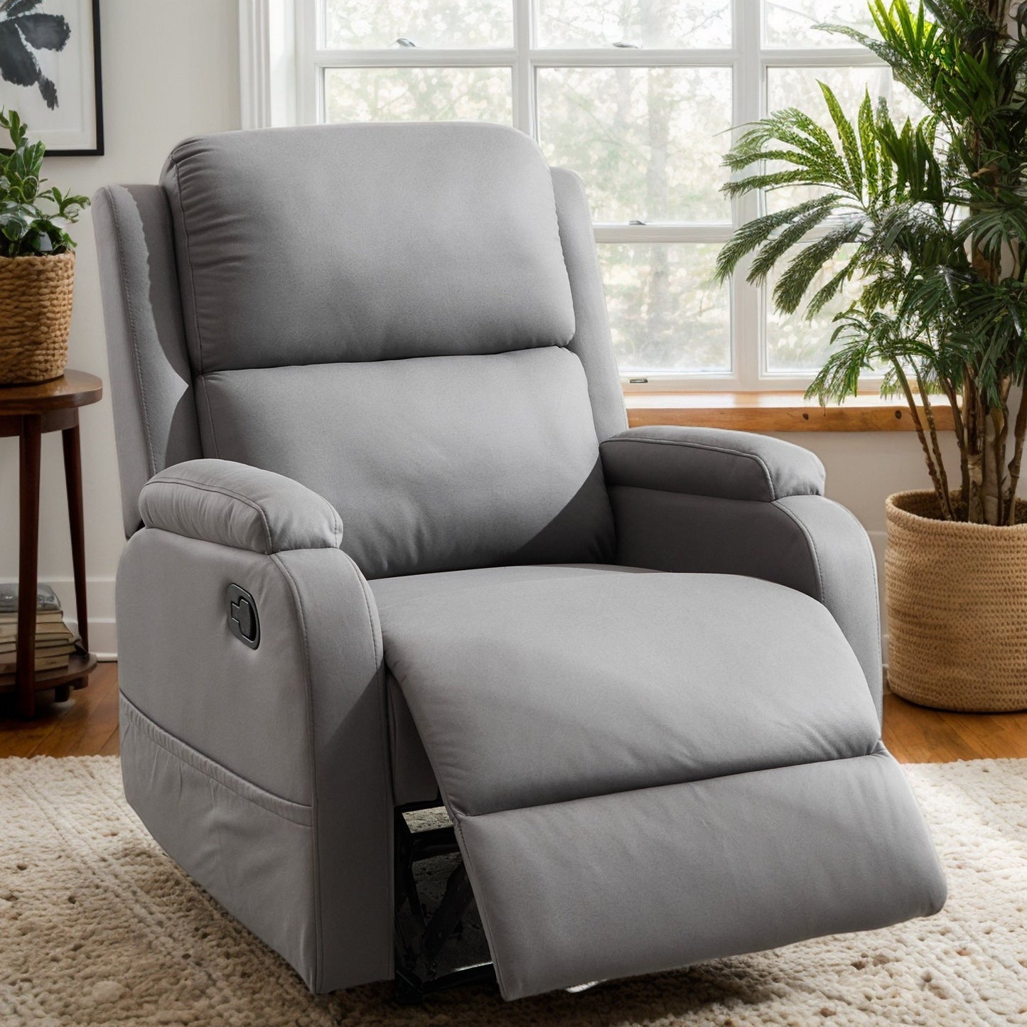 Sesslife Manual Recliner Chair with Side Pockets for Adults, Ergonomic Lounge Chair with Side Button for Bedroom Theater, Heavy Duty Reclining Chair Single Sofa Chair with Extended Footrest, Gray