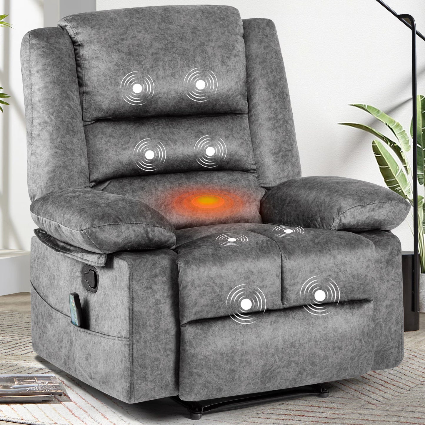 Sesslife Manual Recliner Chair with Vibration Massage and Heat Function for Adults, Ergonomic Lounge Chair for Living Room with Side Pockets, Heavy Duty Reclining Mechanism Massage Chair, Brown