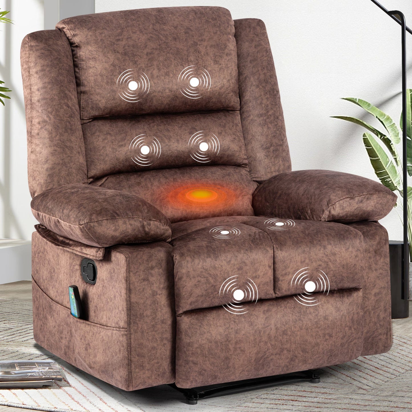 Sesslife Manual Recliner Chair with Vibration Massage and Heat Function for Adults, Ergonomic Lounge Chair for Living Room with Side Pockets, Heavy Duty Reclining Mechanism Massage Chair, Brown