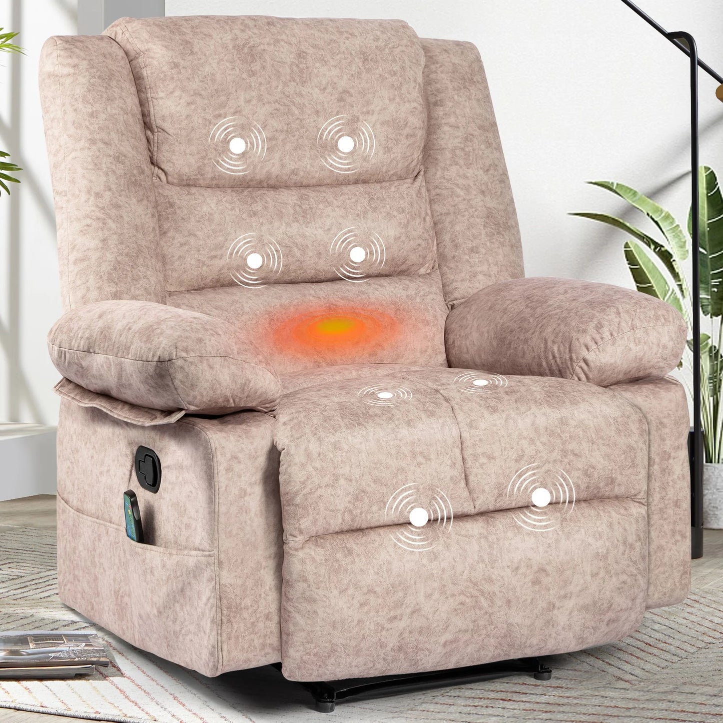 Sesslife Manual Recliner Chair with Vibration Massage and Heat Function for Adults, Ergonomic Lounge Chair for Living Room with Side Pockets, Heavy Duty Reclining Mechanism Massage Chair, Brown