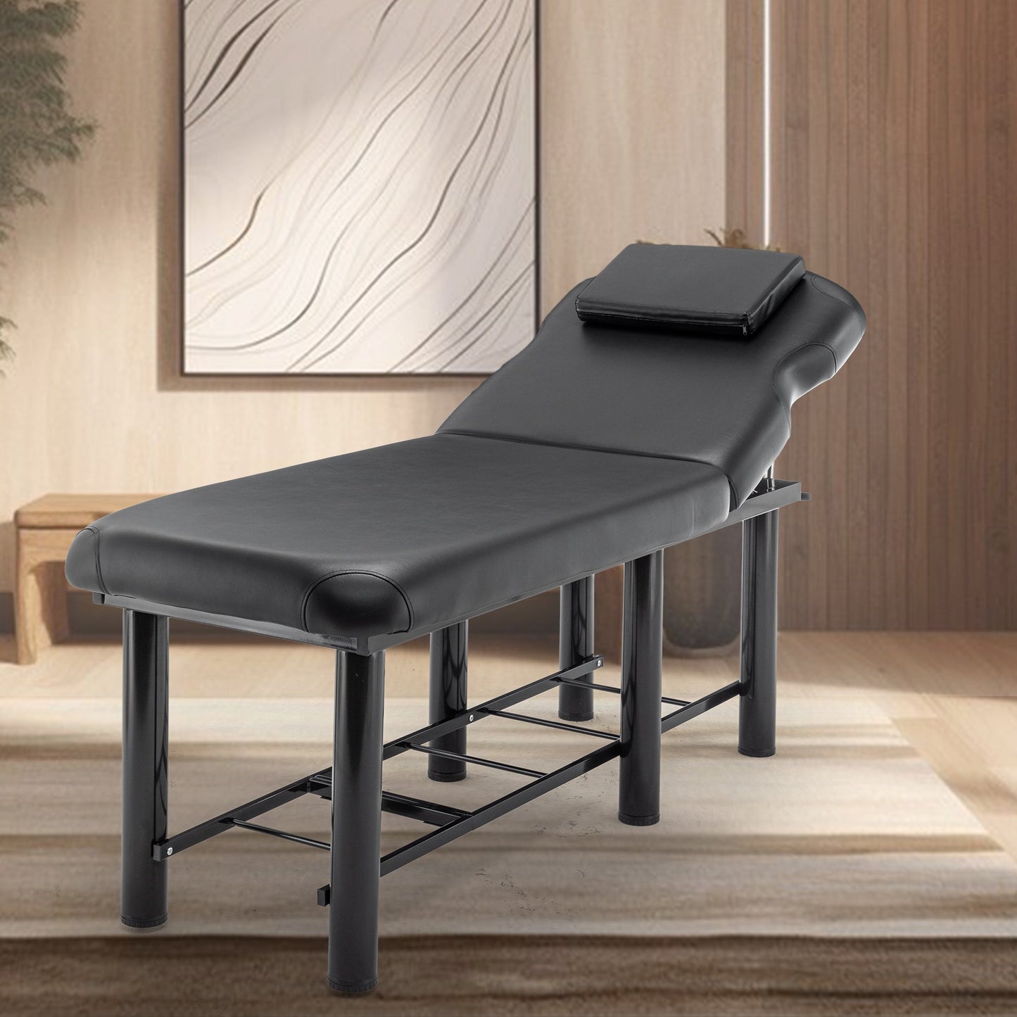 Sesslife Massage Table with Adjustable Headrest and Backrest, Modern Spa Salon Facial Bed with Bottom Shelf Storage Shelf for Eyelash Extensions Beauty Tattoo, Memory Foam Sponge Mattress, Black