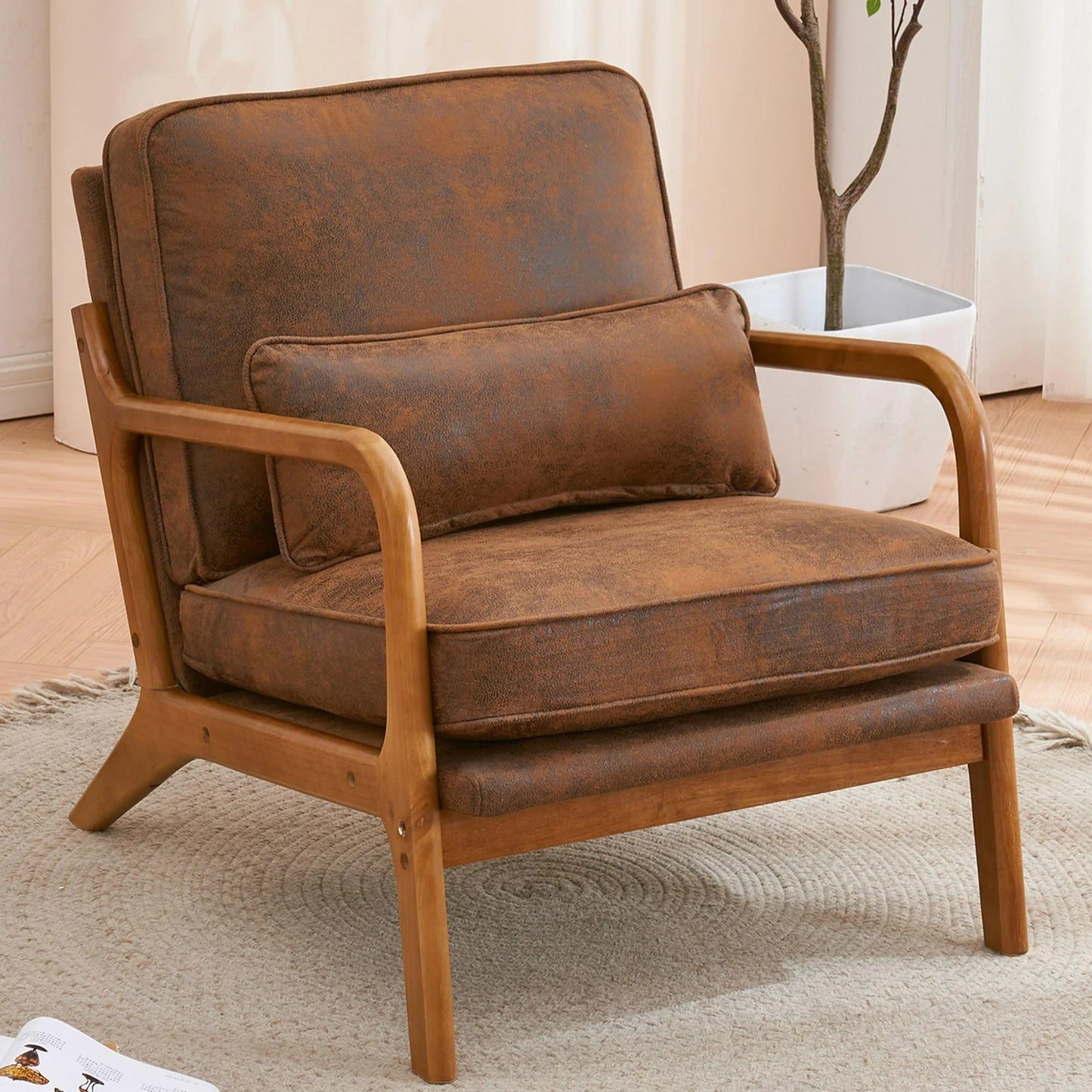 Sesslife Modern Accent Chair, Armrest Upholstered Single Lounge Chair, Leisure Chair Reception Chair for Living Room, Bedroom, Reading Room, Brown
