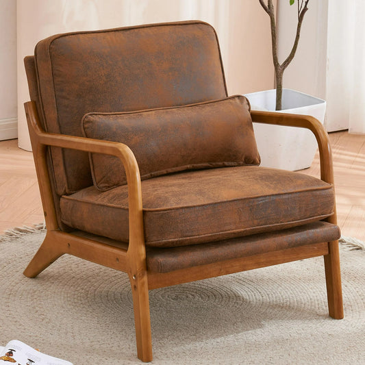 Sesslife Modern Accent Chair, Armrest Upholstered Single Lounge Chair, Leisure Chair Reception Chair for Living Room, Bedroom, Reading Room, Brown
