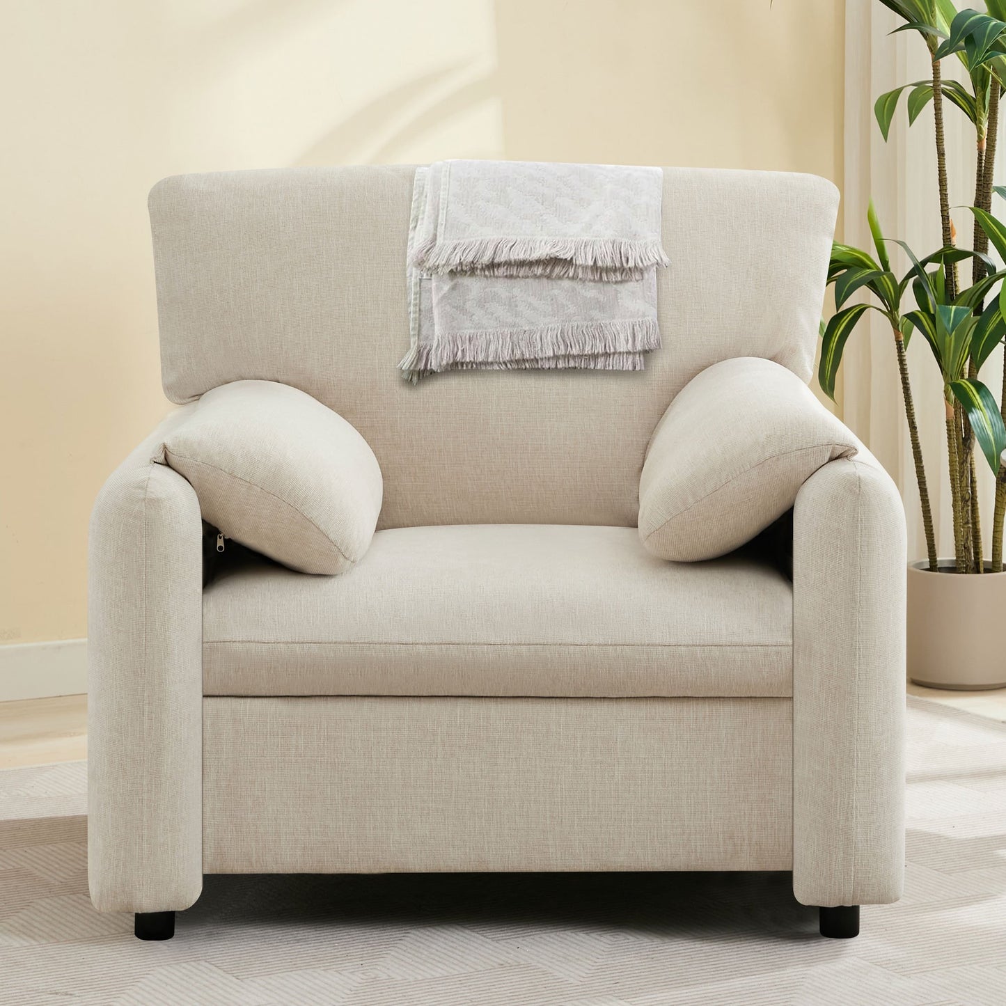 Sesslife Modern Matcha Green Accent Chair, Living Room Chair, Leisure Chair Reception Chair for Living Room, Bedroom, Cream